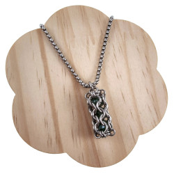 RVS Jasseron-Ketting + Buis Hanger met Kristallen in Donkergroen Kleur