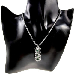 RVS Jasseron-Ketting + Buis Hanger met Kristallen in Donkergroen Kleur