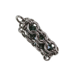 RVS Jasseron-Ketting + Buis Hanger met Kristallen in Donkergroen Kleur