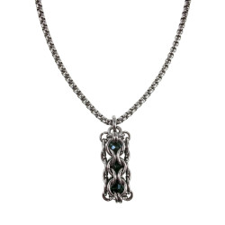RVS Jasseron-Ketting + Buis Hanger met Kristallen in Donkergroen Kleur