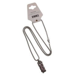 RVS Jasseron-Ketting + Buis Hanger met Kristallen in Roze Kleur - Dames