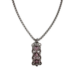 RVS Jasseron-Ketting + Buis Hanger met Kristallen in Roze Kleur - Dames