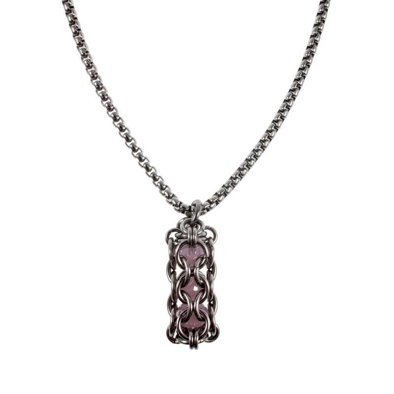 RVS Jasseron-Ketting + Buis Hanger met Kristallen in Roze Kleur - Dames RVS Jasseron-Ketting + Buis Hanger met Kristallen in Roze Kleur - Dames