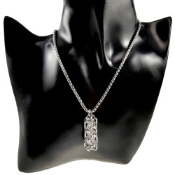 RVS Jasseron-Ketting + Buis Hanger met Kristallen in Roze Kleur - Dames