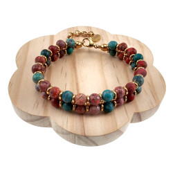 Armband met Rode en Turquoise  Amerikaanse Natuurstenen - Verguld RVS