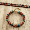 Armband met Rode en Turquoise  Amerikaanse Natuurstenen - Verguld RVS
