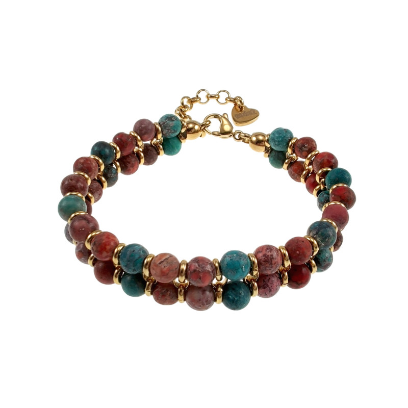 Armband met Rode en Turquoise Amerikaanse Natuurstenen - Verguld RVS Armband met Rode en Turquoise Amerikaanse Natuurstenen - Verguld RVS
