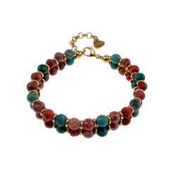 Armband met Rode en Turquoise  Amerikaanse Natuurstenen - Verguld RVS