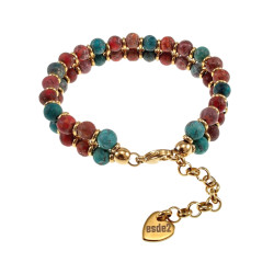 Armband met Rode en Turquoise  Amerikaanse Natuurstenen - Verguld RVS