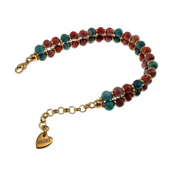 Armband met Rode en Turquoise  Amerikaanse Natuurstenen - Verguld RVS