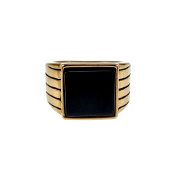 Zegelring Heren - Verguld RVS - Ring met Onyx Steen