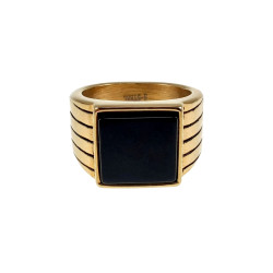 Zegelring Heren - Verguld RVS - Ring met Onyx Steen