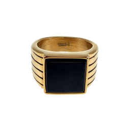 Zegelring Heren - Verguld RVS - Ring met Onyx Steen