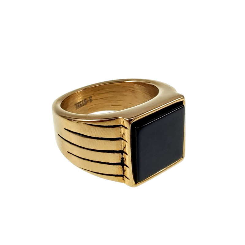 Zegelring Heren - Verguld RVS - Ring met Onyx Steen Zegelring Heren - Verguld RVS - Ring met Onyx Steen