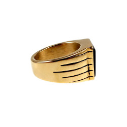 Zegelring Heren - Verguld RVS - Ring met Onyx Steen