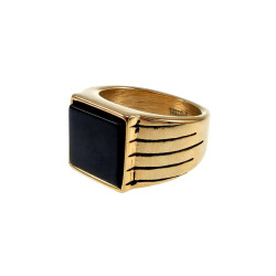 Zegelring Heren - Verguld RVS - Ring met Onyx Steen