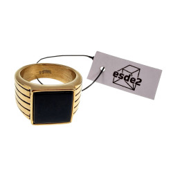 Zegelring Heren - Verguld RVS - Ring met Onyx Steen