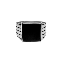 Zegelring Heren - Gepolijst RVS - Ring met Onyx Steen