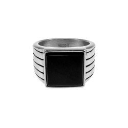 Zegelring Heren - Gepolijst RVS - Ring met Onyx Steen
