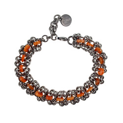 RVS Armband met Oranje Zoetwaterschelpkralen - Verstelbaar 16 tot 19cm