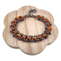 RVS Armband met Oranje Zoetwaterschelpkralen - Verstelbaar 16 tot 19cm