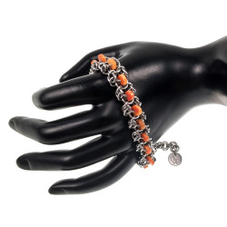 RVS Armband met Oranje Zoetwaterschelpkralen - Verstelbaar 16 tot 19cm