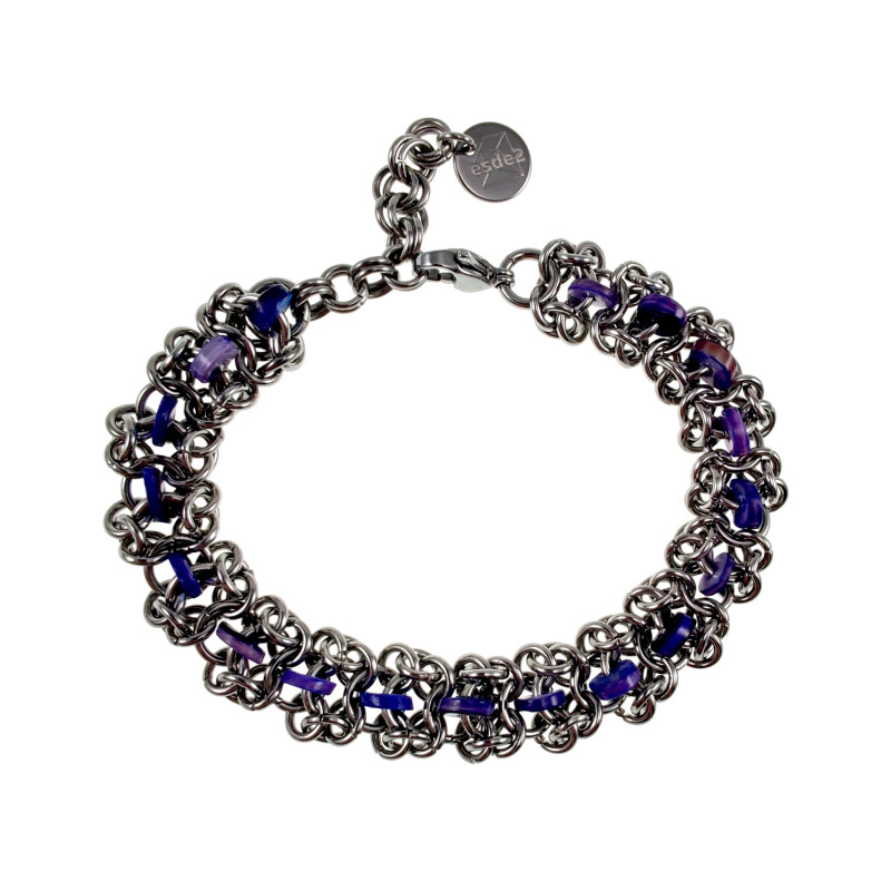 Unisex RVS Armband met Blauw-Paarse Zoetwaterschelpkralen Verstelbaar Unisex RVS Armband met Blauw-Paarse Zoetwaterschelpkralen Verstelbaar
