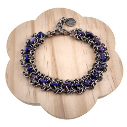 Unisex RVS Armband met Blauw-Paarse Zoetwaterschelpkralen Verstelbaar