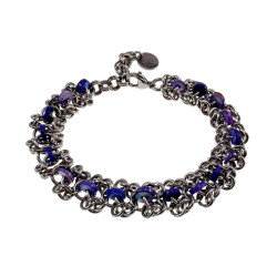 Unisex RVS Armband met Blauw-Paarse Zoetwaterschelpkralen Verstelbaar