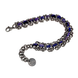 Unisex RVS Armband met Blauw-Paarse Zoetwaterschelpkralen Verstelbaar