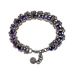 Unisex RVS Armband met Blauw-Paarse Zoetwaterschelpkralen Verstelbaar