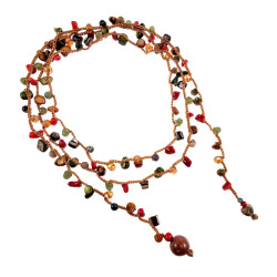 Macramé Ketting met Natuursteen, Schelpen en Kristallen - Handgemaakt