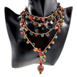 Macramé Ketting met Natuursteen, Schelpen en Kristallen - Handgemaakt