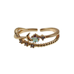 Gold Plated Ring met Sterren, Maan en Zirkonia Verstelbaar 16 tot 17mm