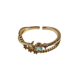Gold Plated Ring met Sterren, Maan en Zirkonia Verstelbaar 16 tot 17mm