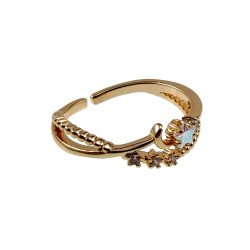 Gold Plated Ring met Sterren, Maan en Zirkonia Verstelbaar 16 tot 17mm
