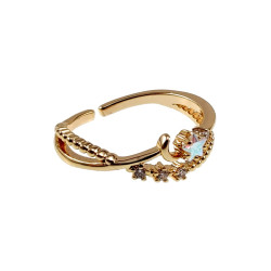 Gold Plated Ring met Sterren, Maan en Zirkonia Verstelbaar 16 tot 17mm