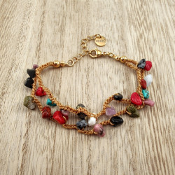 Dames Gehaakte Armband met Kleurrijke Edelstenen - Verstelbaar 16-19cm