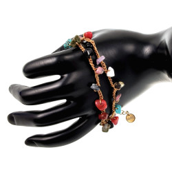 Dames Gehaakte Armband met Kleurrijke Edelstenen - Verstelbaar 16-19cm