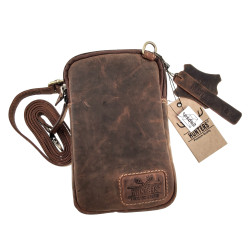 Unisex Crossbodytas - Buffelleer in Bruin Telefoontasje - Verstelbaar