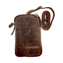 Unisex Crossbodytas - Buffelleer in Bruin Telefoontasje - Verstelbaar