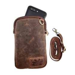 Unisex Crossbodytas - Buffelleer in Bruin Telefoontasje - Verstelbaar