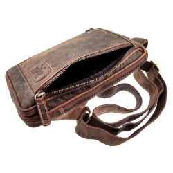 Crossbodytas Unisex Bruin Buffelleer Schoudertas met 4 Compartimenten
