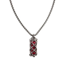 Dames RVS Jasseron-Ketting + Buis Hanger met Rode Kristallen - Handgemaakt