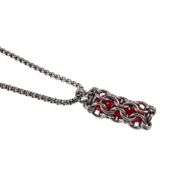 Dames RVS Jasseron-Ketting + Buis Hanger met Rode Kristallen - Handgemaakt