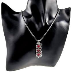 Dames RVS Jasseron-Ketting + Buis Hanger met Rode Kristallen - Handgemaakt