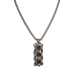 Dames RVS Jasseron-Ketting + Buis Hanger met Olijfgroene Kristallen