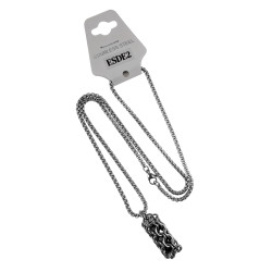 Dames RVS Jasseron-Ketting + Buis Hanger met Zwarte Kristallen