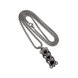 Dames RVS Jasseron-Ketting + Buis Hanger met Zwarte Kristallen
