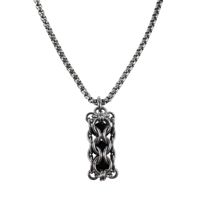 Dames RVS Jasseron-Ketting + Buis Hanger met Zwarte Kristallen Dames RVS Jasseron-Ketting + Buis Hanger met Zwarte Kristallen